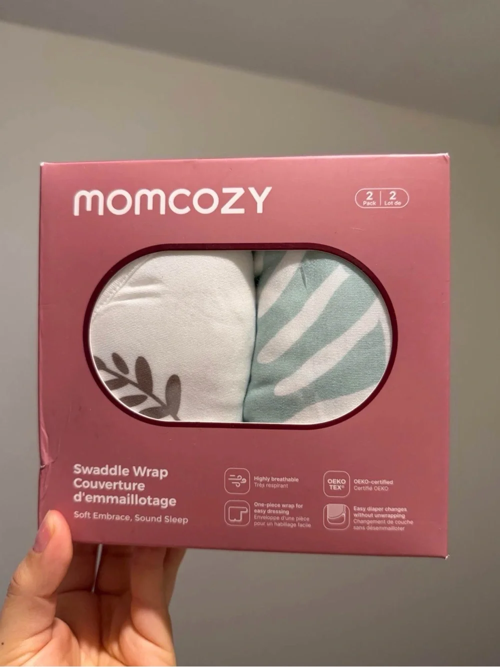 Momcozy Baby Swaddle Wrap Set - White Giraffe & Mint Leaf